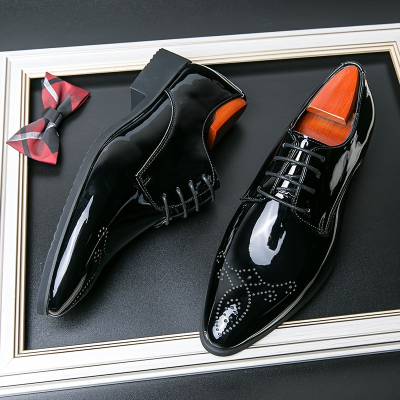 Men'S Solid Color Casual Dress Shoes, Pointed Toe Lace-Up, Microfiber Synthetic Upper, Superfine Fiber Lining, Sole & Insole, Fashionable Business Wedding Footwear for All Seasons SHOWLU FASHION STORE