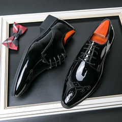 Men'S Solid Color Casual Dress Shoes, Pointed Toe Lace-Up, Microfiber Synthetic Upper, Superfine Fiber Lining, Sole & Insole, Fashionable Business Wedding Footwear for All Seasons SHOWLU FASHION STORE