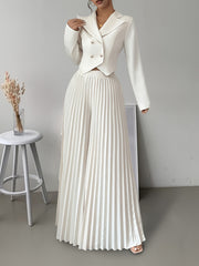 [Elegant Women's Suit] 2-piece Elegant Double-breasted Women's Suit Top and Pleated Pants Set, Fashionable Commuting Style