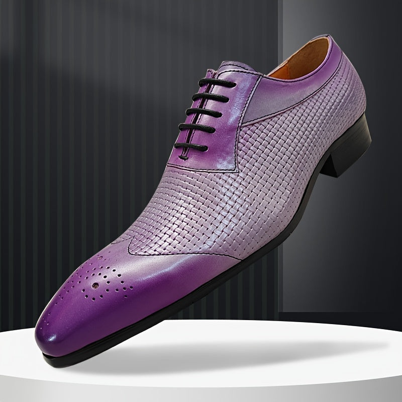 Men's Stylish Wing-tip Oxfords With Top Leather Uppers, Breathable Wear-resistant Non Slip Lace-up Dress Shoes For Business Office Wedding Party SHOWLU FASHION STORE