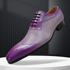 Men's Stylish Wing-tip Oxfords With Top Leather Uppers, Breathable Wear-resistant Non Slip Lace-up Dress Shoes For Business Office Wedding Party SHOWLU FASHION STORE