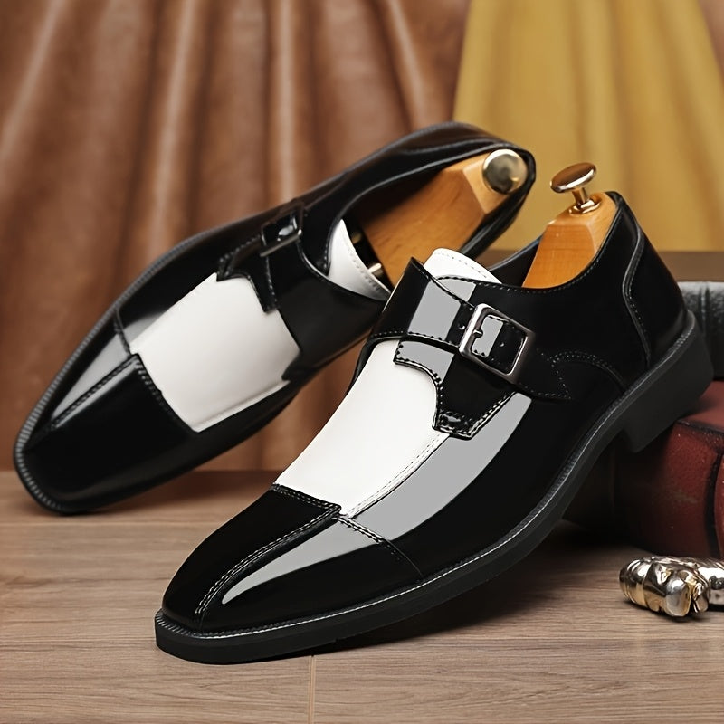 Men'S Plaid Oxfords with Buckle Closure, Microfiber Synthetic Dress Shoes, Low Top, Round Toe, Rubber Sole, PU Insole, for Business, Casual, Wedding, All-Season Wear SHOWLU FASHION STORE
