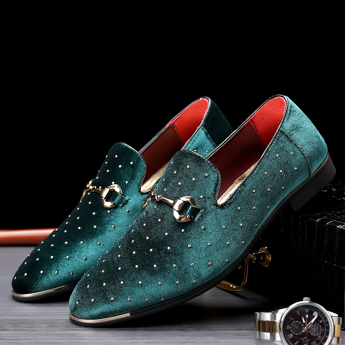 Glittering Mens Horsebit Loafers with Rhinestones - Ultra-Comfortable, Non-Slip Slip-Ons for Spring & Summer - Stylish Mens Dress Shoes SHOWLU FASHION STORE