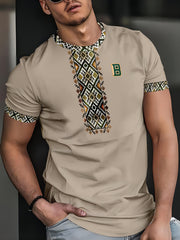 Men's White Geometric Print Casual T-Shirt - 100% Polyester, Breathable & Moisture-Wicking, Machine Washable, Regular Fit for All-Season Comfort, Breathable Clothing | Geometric Pattern Shirt | Comfortable Fit