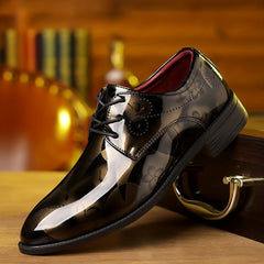 Men's Classic Lace-Up Dress Shoes - Glossy Wingtip Oxfords, Black, Formal & Casual Wear for Outdoor Events SHOWLU FASHION STORE