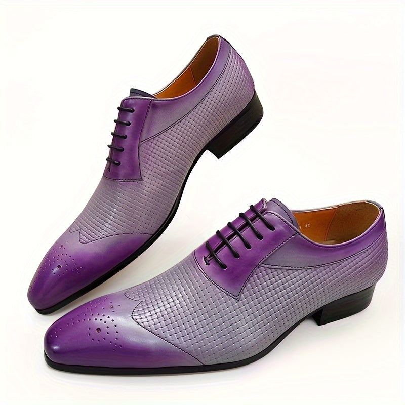 Men's Stylish Wing-tip Oxfords With Top Leather Uppers, Breathable Wear-resistant Non Slip Lace-up Dress Shoes For Business Office Wedding Party SHOWLU FASHION STORE
