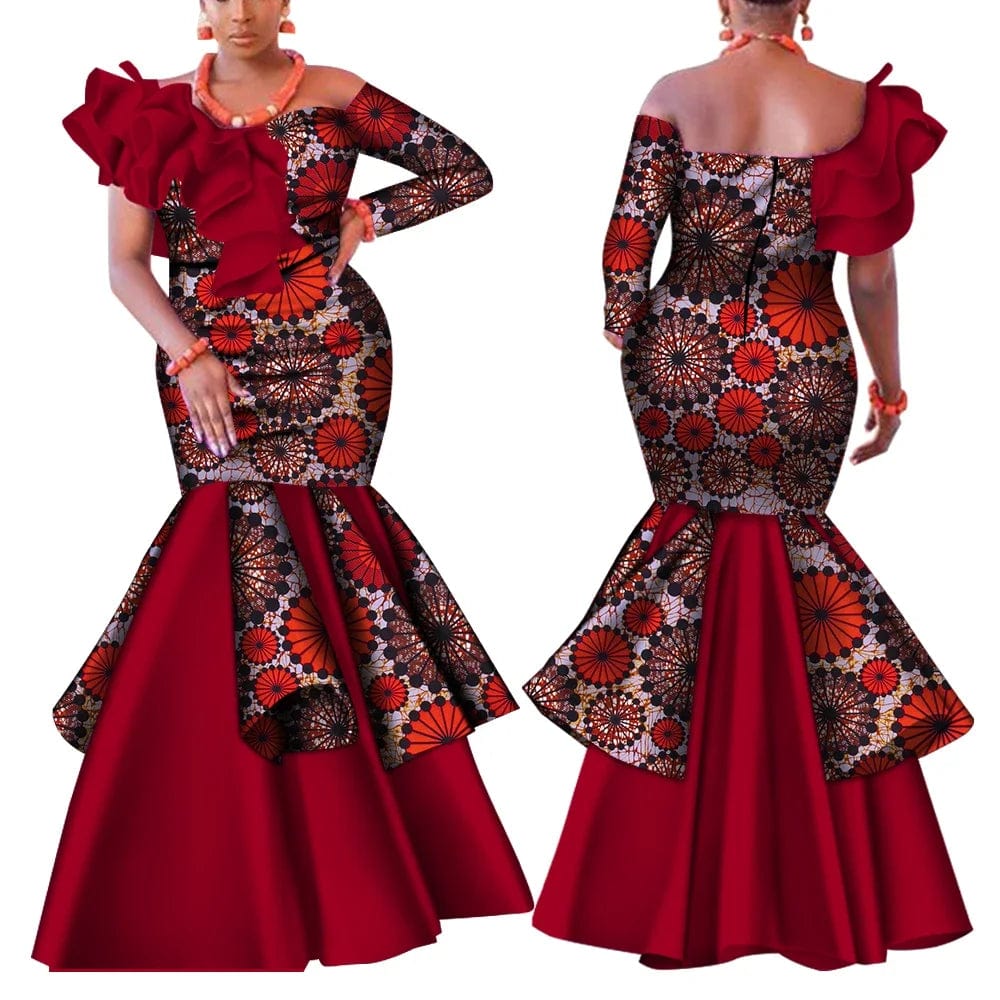 Dashiki African Dress for Women Bazin Riche One - Shoulder Sexy Slash Neck Wedding Party Dress Traditional African Clothing WY4224 - SHOWLU FASHION STORE