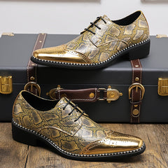 Men's Stylish Golden Brogue Loafers with Diamond Pattern - Pointed Toe Dress Shoes for Business & Casual Wear, Low-Top Lace-Up Design, All-Season Comfort, Allseason Shoes | Stylish Brogue Loafers | Polished Finish Shoes SHOWLU FASHION STORE