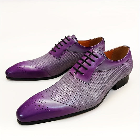 Men's Stylish Wing-tip Oxfords With Top Leather Uppers, Breathable Wear-resistant Non Slip Lace-up Dress Shoes For Business Office Wedding Party SHOWLU FASHION STORE