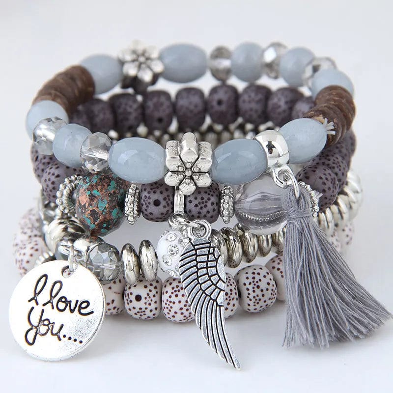 DIEZI Bohemian Multicolor Pink Crystal Beads Bracelets Women Girls Elastic Tassel Wing Letters Rope Bracelet Pulseira Feminina - SHOWLU FASHION STORE