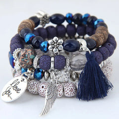 DIEZI Bohemian Multicolor Pink Crystal Beads Bracelets Women Girls Elastic Tassel Wing Letters Rope Bracelet Pulseira Feminina - SHOWLU FASHION STORE