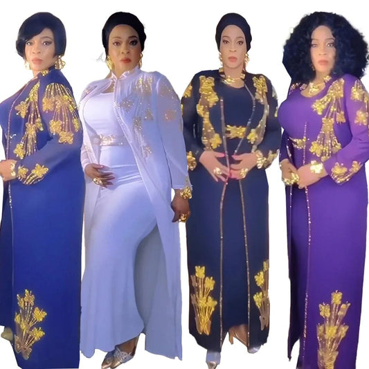 Discount chic and elegant woman dress Luxury rhinestone elegant african dress woman suit african long dress for women - SHOWLU FASHION STORE