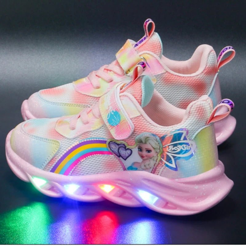 Disney Girls' Casual Shoes Led Lights Mesh Breathable Children's Sports Princess Elsa Pink Purple Shoes Sneakers Size 22 - 37 - SHOWLU FASHION STORE