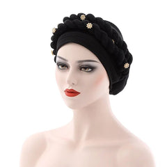 Double Braid Diamonds Halo Turban Cap Lady Cancer Chemo Caps Female Beanie Bonnet Hair Loss Cover African Head Wraps - SHOWLU FASHION STORE