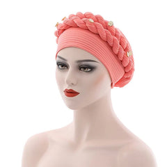 Double Braid Diamonds Halo Turban Cap Lady Cancer Chemo Caps Female Beanie Bonnet Hair Loss Cover African Head Wraps - SHOWLU FASHION STORE
