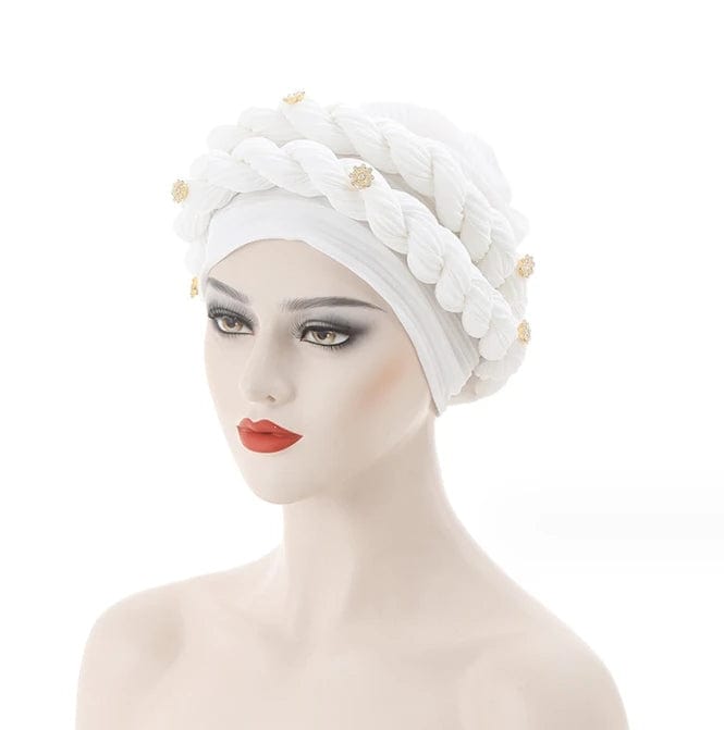Double Braid Diamonds Halo Turban Cap Lady Cancer Chemo Caps Female Beanie Bonnet Hair Loss Cover African Head Wraps - SHOWLU FASHION STORE
