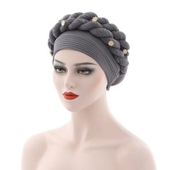 Double Braid Diamonds Halo Turban Cap Lady Cancer Chemo Caps Female Beanie Bonnet Hair Loss Cover African Head Wraps - SHOWLU FASHION STORE
