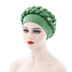 Double Braid Diamonds Halo Turban Cap Lady Cancer Chemo Caps Female Beanie Bonnet Hair Loss Cover African Head Wraps - SHOWLU FASHION STORE
