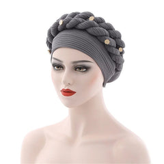 Double Braid Diamonds Halo Turban Cap Lady Cancer Chemo Caps Female Beanie Bonnet Hair Loss Cover African Head Wraps - SHOWLU FASHION STORE