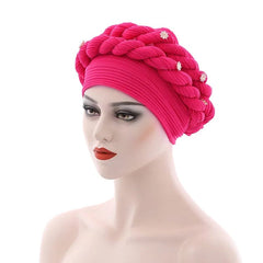 Double Braid Diamonds Halo Turban Cap Lady Cancer Chemo Caps Female Beanie Bonnet Hair Loss Cover African Head Wraps - SHOWLU FASHION STORE