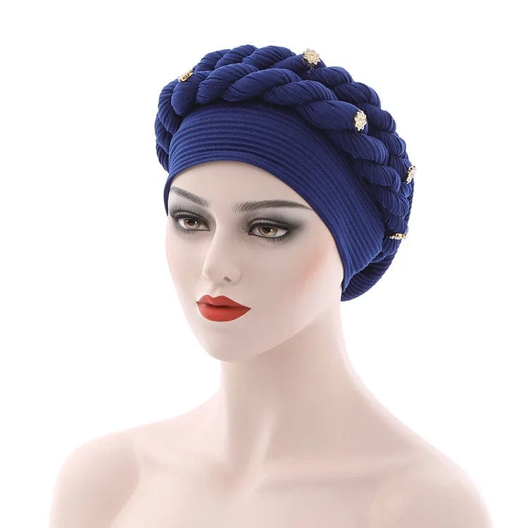Double Braid Diamonds Halo Turban Cap Lady Cancer Chemo Caps Female Beanie Bonnet Hair Loss Cover African Head Wraps - SHOWLU FASHION STORE