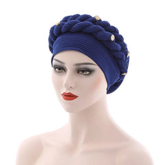 Double Braid Diamonds Halo Turban Cap Lady Cancer Chemo Caps Female Beanie Bonnet Hair Loss Cover African Head Wraps - SHOWLU FASHION STORE