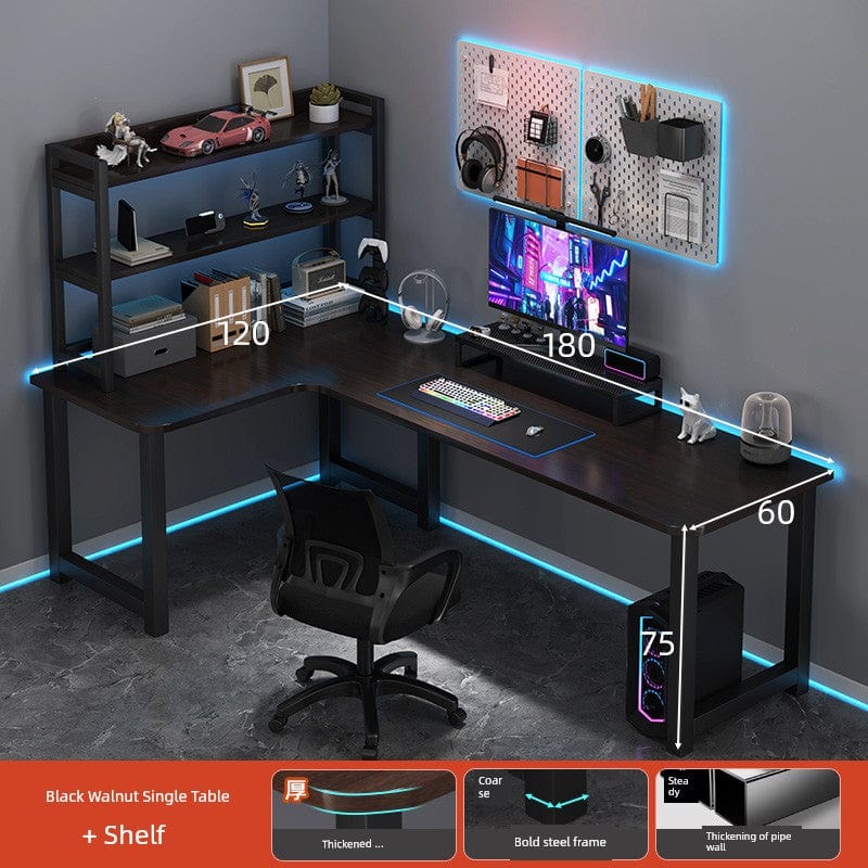 Double Desktop Combination L - Shaped Bookshelf Corner Computer Desk - SHOWLU FASHION STORE