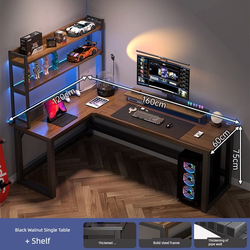 Double Desktop Combination L - Shaped Bookshelf Corner Computer Desk - SHOWLU FASHION STORE