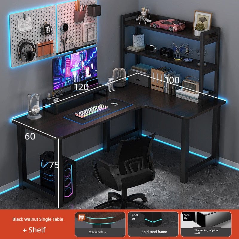 Double Desktop Combination L - Shaped Bookshelf Corner Computer Desk - SHOWLU FASHION STORE