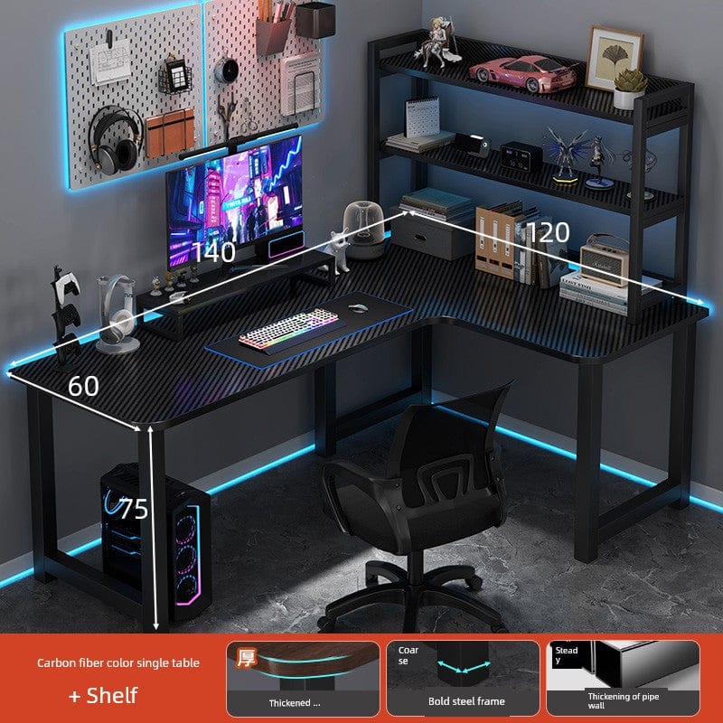 Double Desktop Combination L - Shaped Bookshelf Corner Computer Desk - SHOWLU FASHION STORE