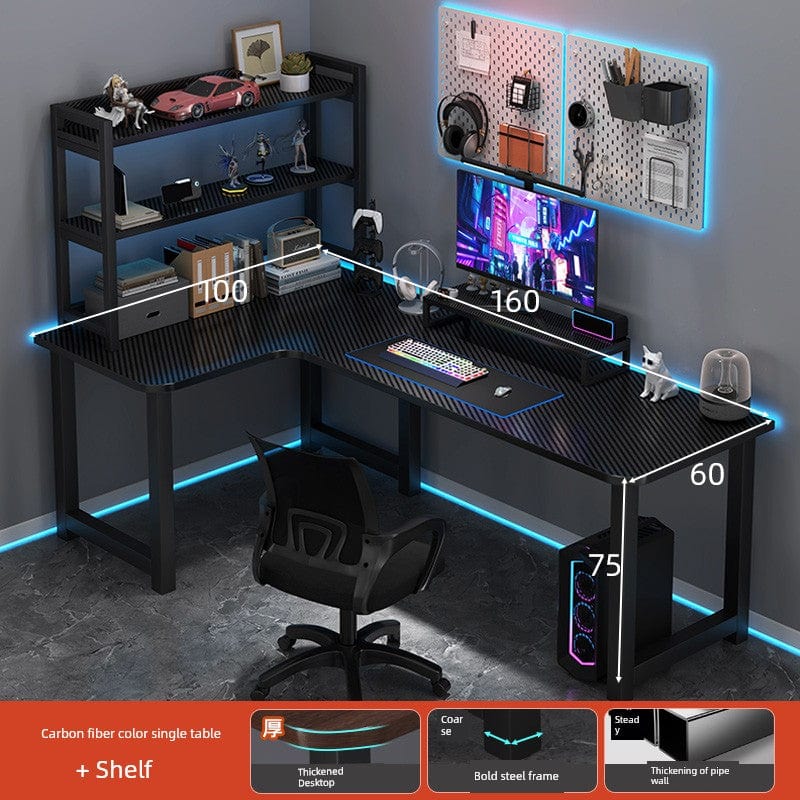 Double Desktop Combination L - Shaped Bookshelf Corner Computer Desk - SHOWLU FASHION STORE