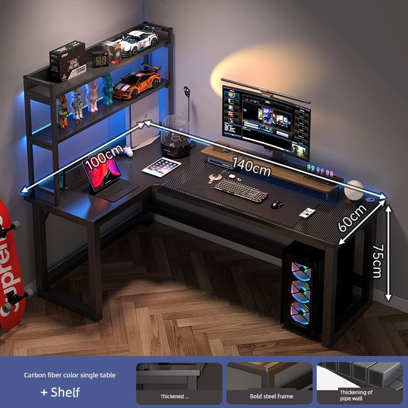 Double Desktop Combination L - Shaped Bookshelf Corner Computer Desk - SHOWLU FASHION STORE