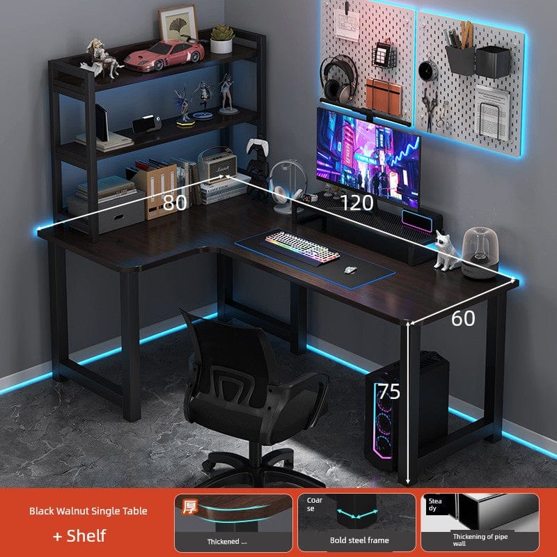 Double Desktop Combination L - Shaped Bookshelf Corner Computer Desk - SHOWLU FASHION STORE