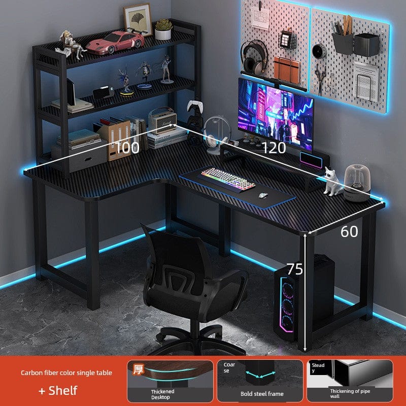 Double Desktop Combination L - Shaped Bookshelf Corner Computer Desk - SHOWLU FASHION STORE