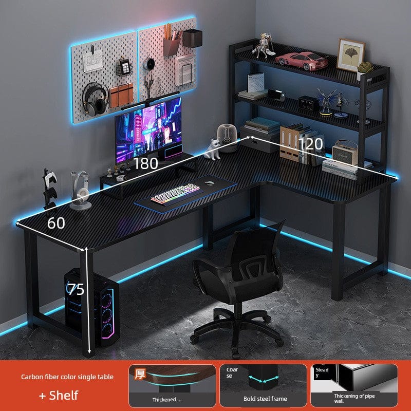 Double Desktop Combination L - Shaped Bookshelf Corner Computer Desk - SHOWLU FASHION STORE
