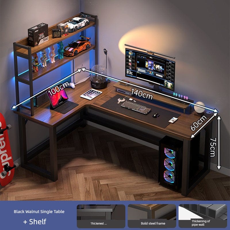 Double Desktop Combination L - Shaped Bookshelf Corner Computer Desk - SHOWLU FASHION STORE