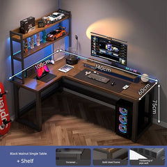 Double Desktop Combination L - Shaped Bookshelf Corner Computer Desk - SHOWLU FASHION STORE