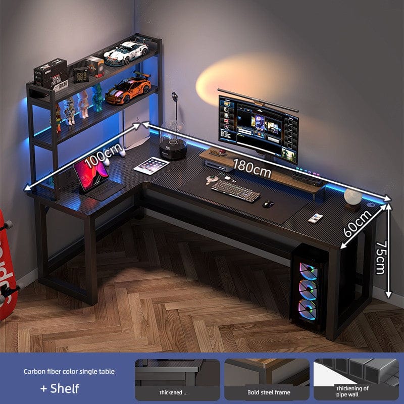 Double Desktop Combination L - Shaped Bookshelf Corner Computer Desk - SHOWLU FASHION STORE