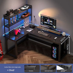 Double Desktop Combination L - Shaped Bookshelf Corner Computer Desk - SHOWLU FASHION STORE