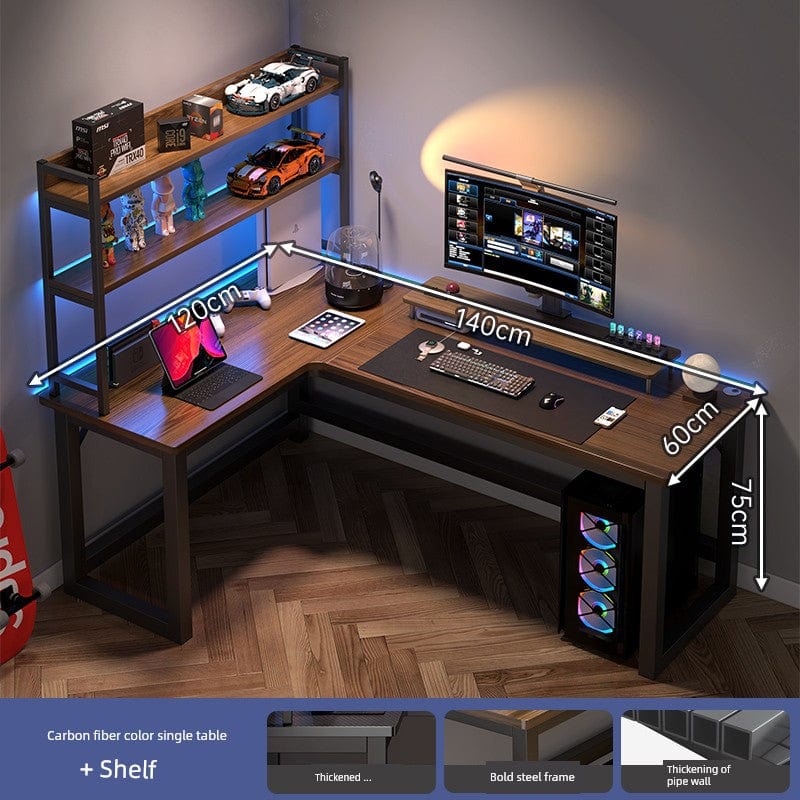 Double Desktop Combination L - Shaped Bookshelf Corner Computer Desk - SHOWLU FASHION STORE