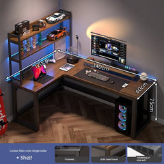 Double Desktop Combination L - Shaped Bookshelf Corner Computer Desk - SHOWLU FASHION STORE