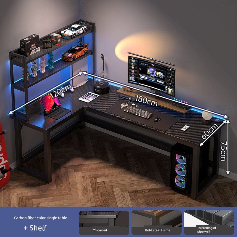 Double Desktop Combination L - Shaped Bookshelf Corner Computer Desk - SHOWLU FASHION STORE