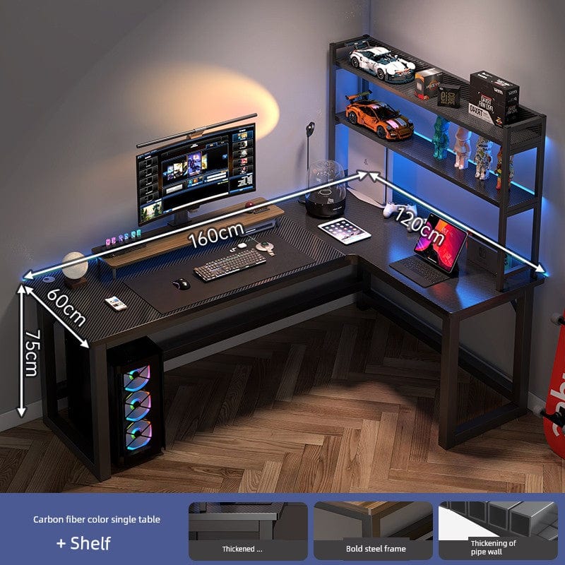 Double Desktop Combination L - Shaped Bookshelf Corner Computer Desk - SHOWLU FASHION STORE
