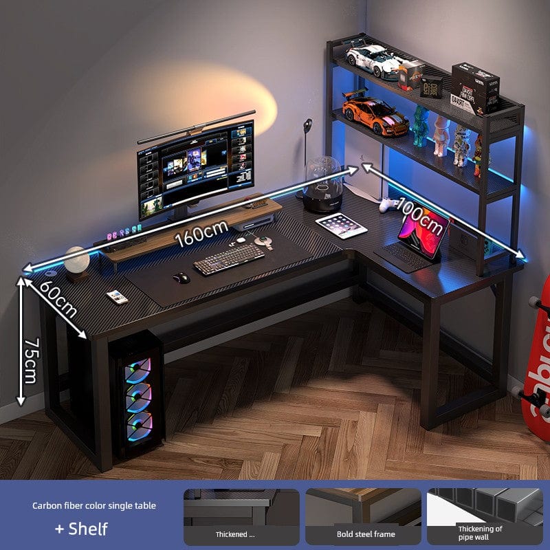 Double Desktop Combination L - Shaped Bookshelf Corner Computer Desk - SHOWLU FASHION STORE