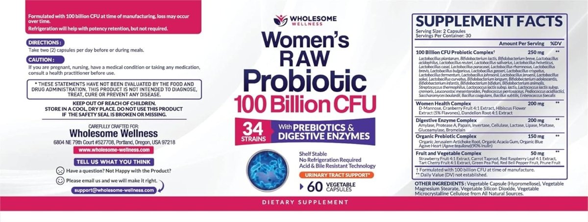 Dr. Formulated Raw Probiotics for Women 100 Billion CFUs with Prebiotics, Digestive Enzymes, Approved Women's Probiotic for Adults, Shelf Stable Probiotic Supplement Capsules - SHOWLU FASHION STORE