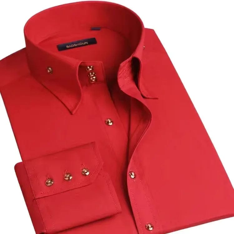 Dress Shirt for Men Button - down Collared Formal Business Long Sleeve Casual Korean Fashion Slim Fit Male Designer Shirts White - SHOWLU FASHION STORE