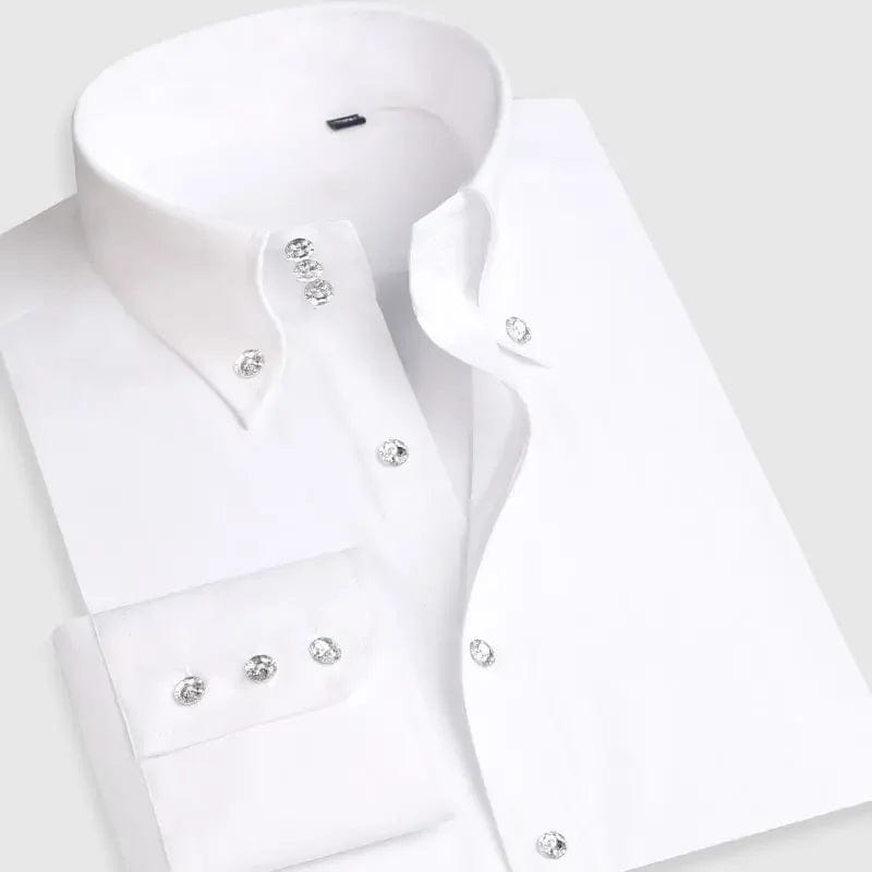 Dress Shirt for Men Button - down Collared Formal Business Long Sleeve Casual Korean Fashion Slim Fit Male Designer Shirts White - SHOWLU FASHION STORE