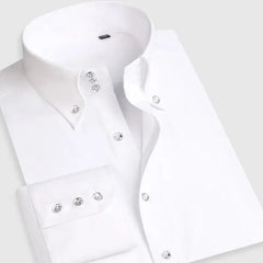 Dress Shirt for Men Button - down Collared Formal Business Long Sleeve Casual Korean Fashion Slim Fit Male Designer Shirts White - SHOWLU FASHION STORE
