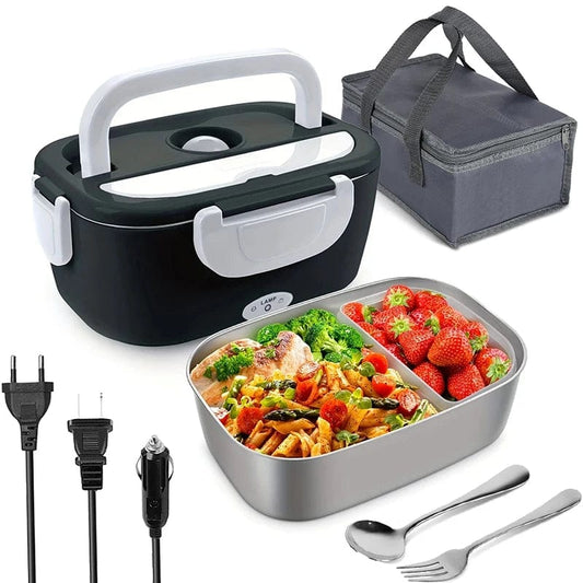 Dual - Use Car Office Electric Heated Lunch Box 220V 110V 24V 12V School Trip Travel Stainless Steel Food Warmer Container Black - SHOWLU FASHION STORE