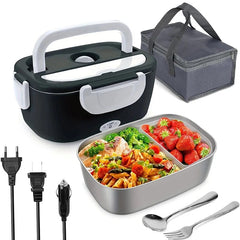 Dual - Use Car Office Electric Heated Lunch Box 220V 110V 24V 12V School Trip Travel Stainless Steel Food Warmer Container Black - SHOWLU FASHION STORE